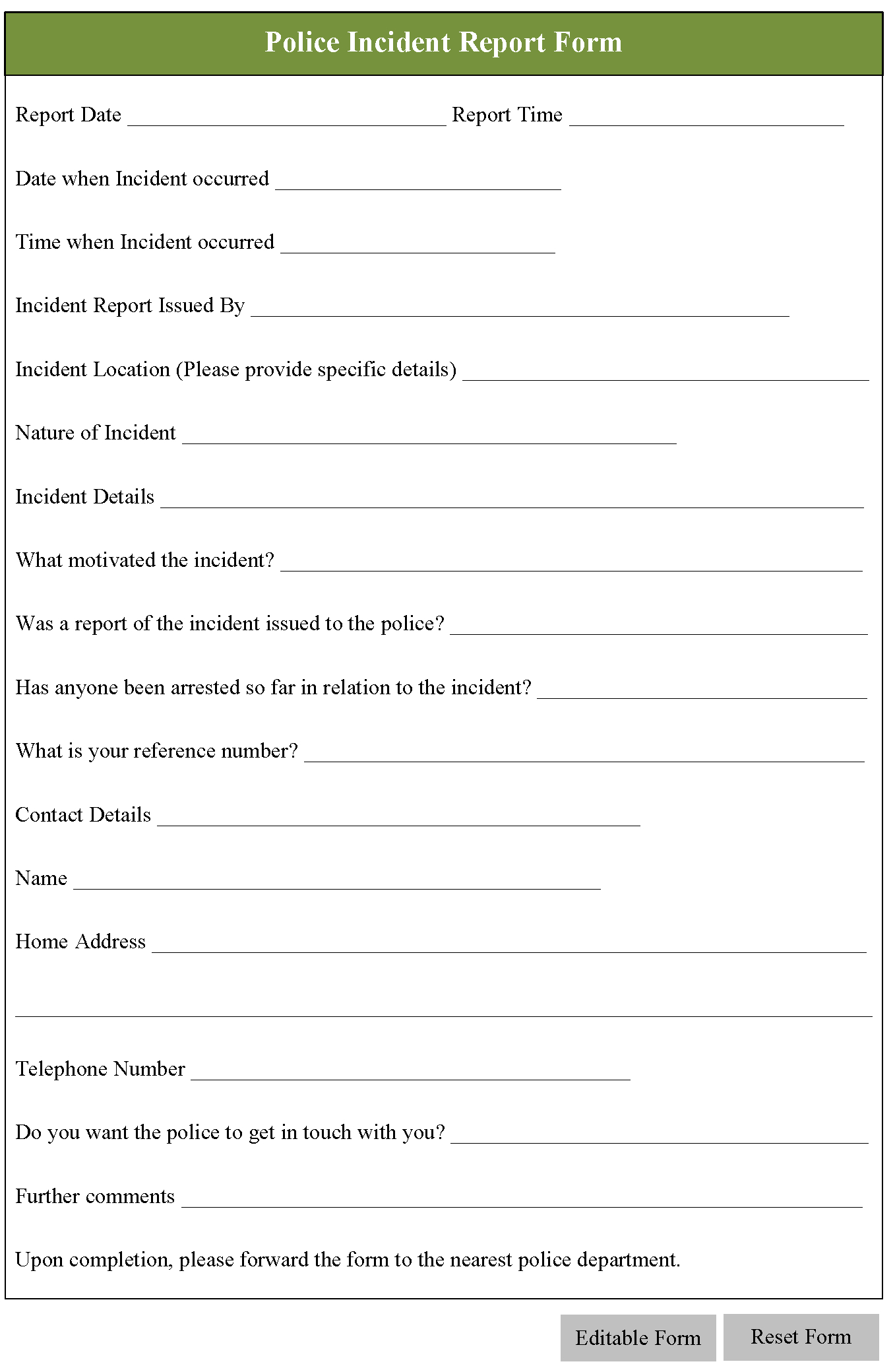 Incident Report Template Nz ] – Incident Accident Report Throughout Police Incident Report Template