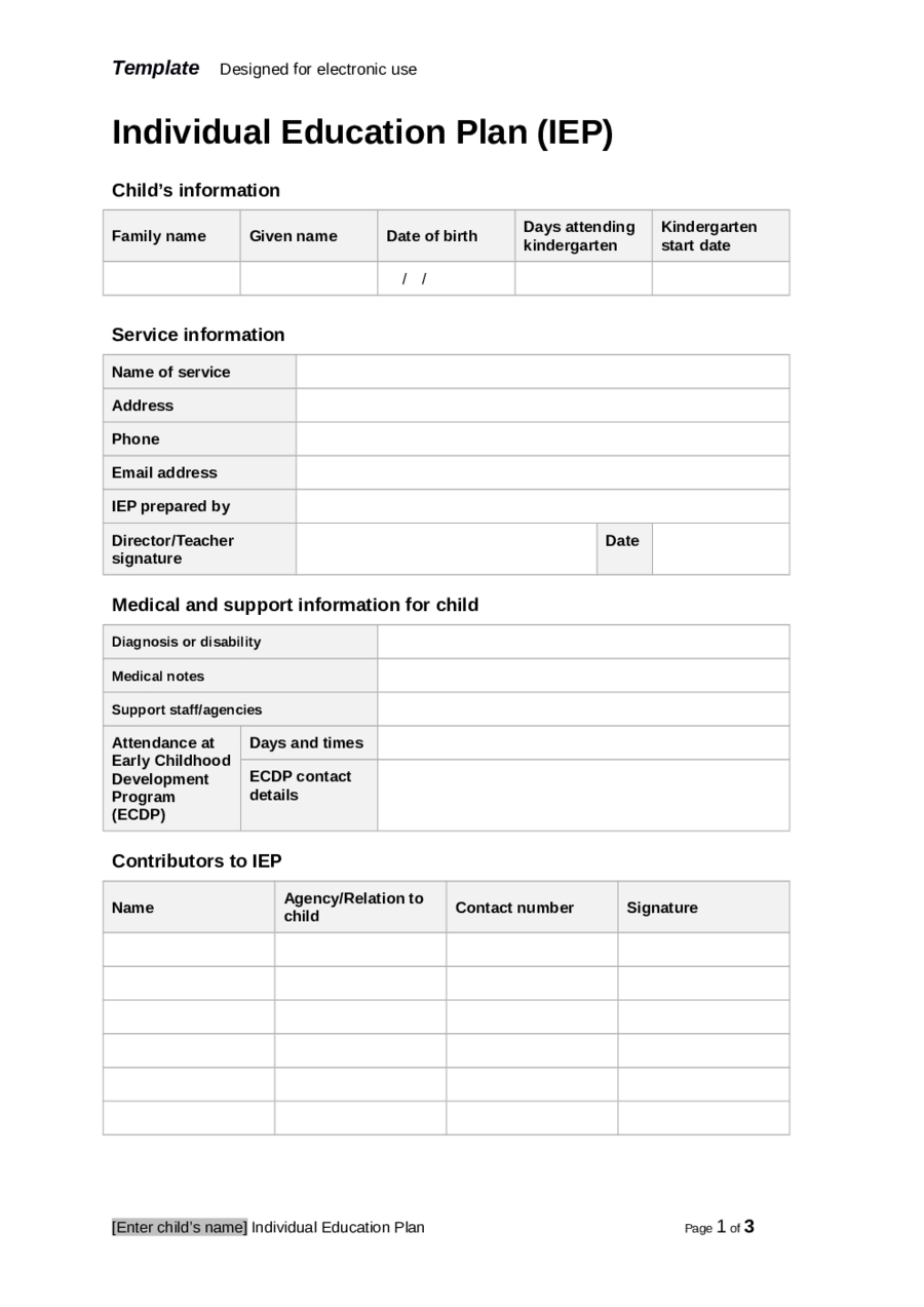 Individual Education Plan (Iep): Template – Edit, Fill, Sign Pertaining To Blank Iep Template