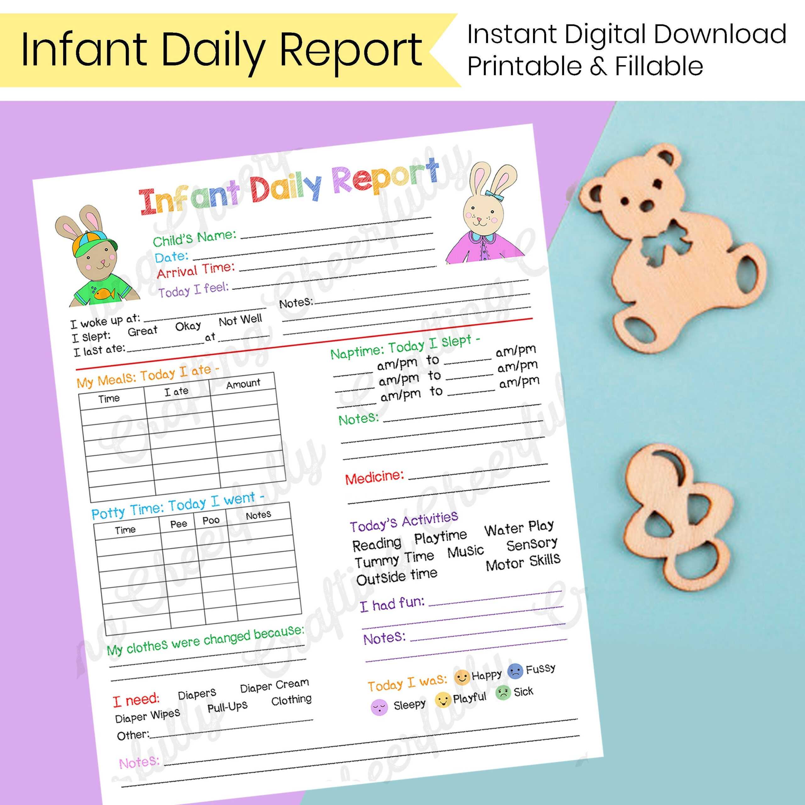 Infant Daily Report – In Home Preschool, Daycare, Nanny Log In Daycare Infant Daily Report Template