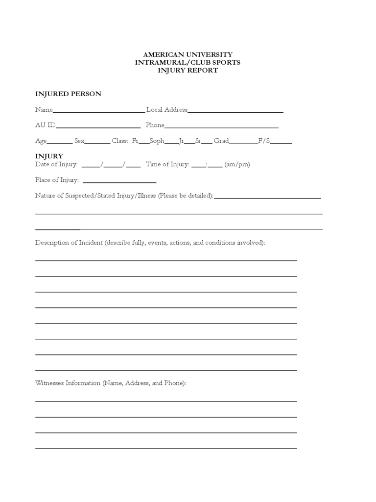 Injury Report Form – 3 Free Templates In Pdf, Word, Excel Intended For Injury Report Form Template