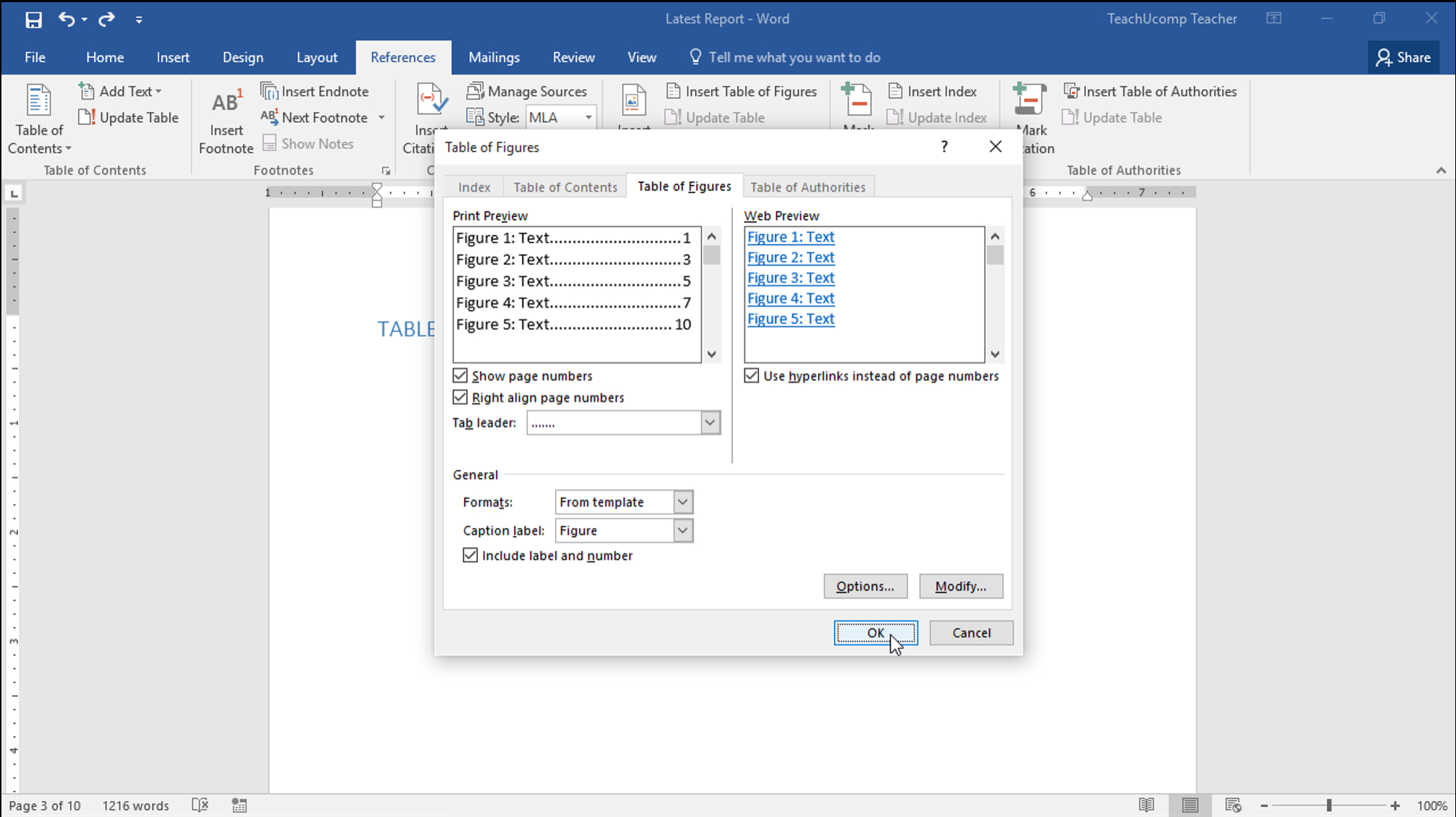 Insert A Table Of Figures In Word – Teachucomp, Inc. Inside Microsoft Word Table Of Contents Template