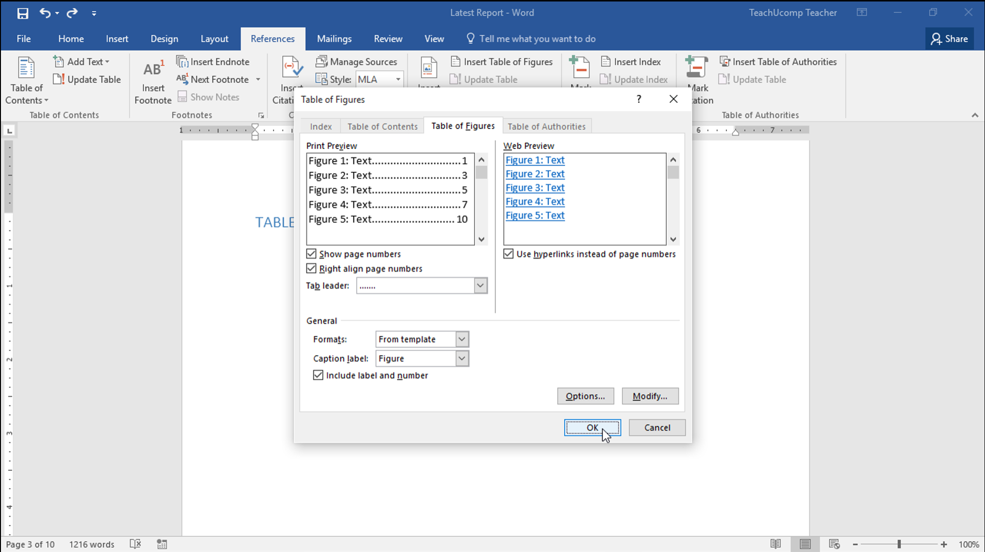 Insert A Table Of Figures In Word – Teachucomp, Inc. With Regard To How To Insert Template In Word