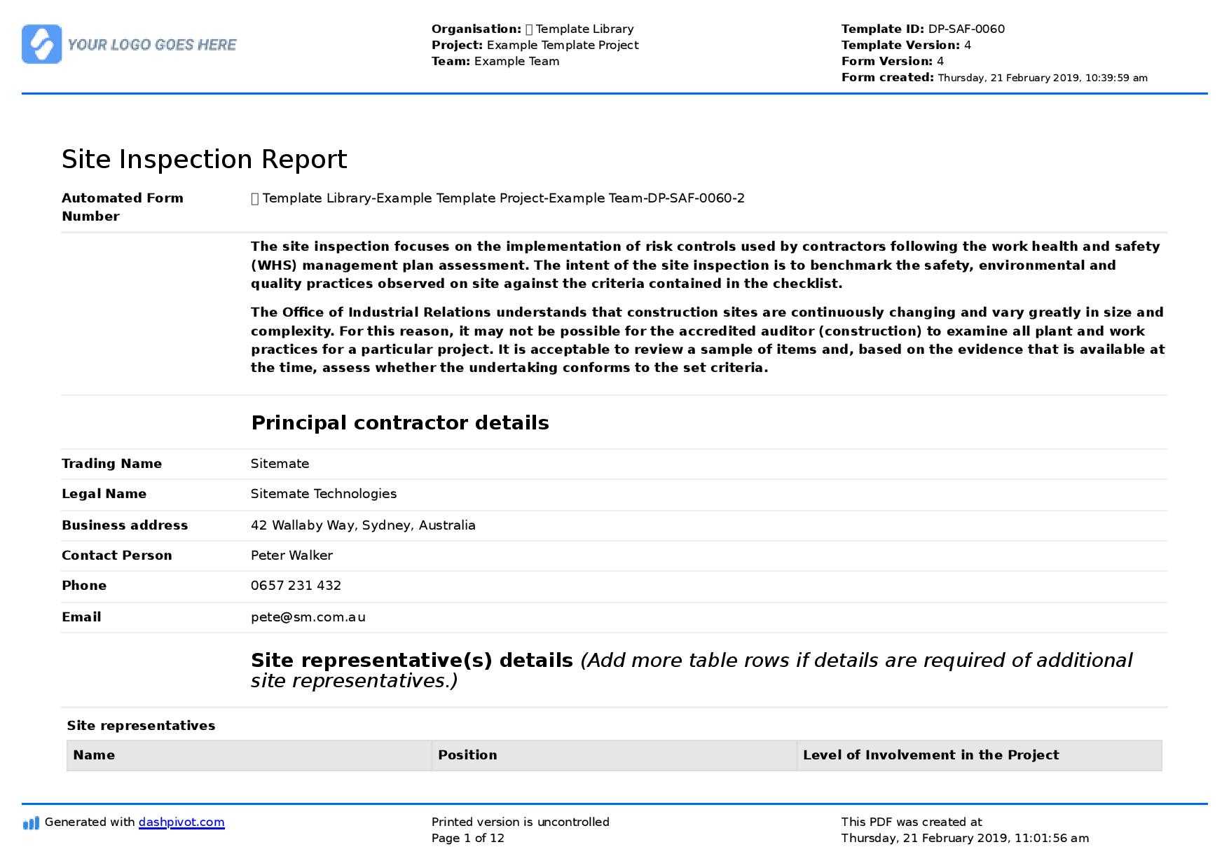 Inspection Report Template – Mahre.horizonconsulting.co Pertaining To Part Inspection Report Template