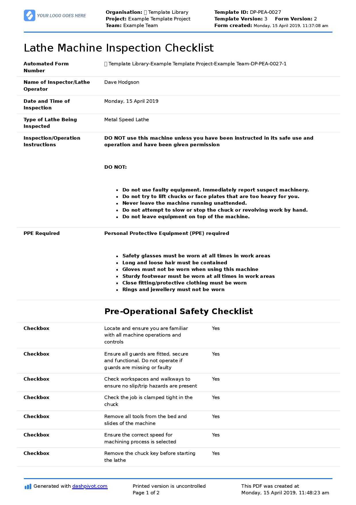 Inspection Spreadsheet Template Great Machine Shop Report Pertaining To Shop Report Template
