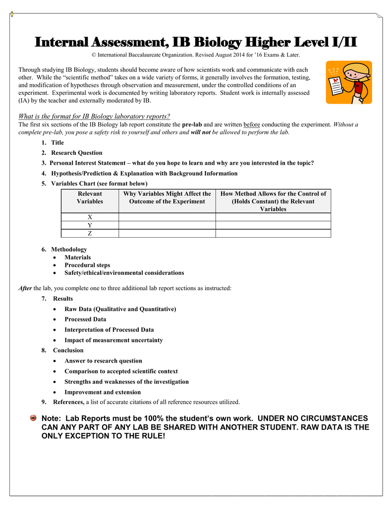 Internal Assessment Cover Sheets, Ib Biology I/ii Intended For Ib Lab Report Template