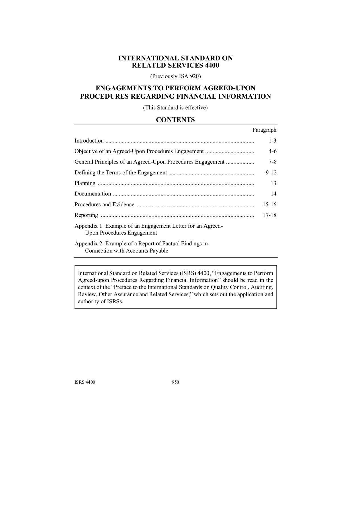 International Standard On Related Services 4400  Pages 1 Inside Agreed Upon Procedures Report Template