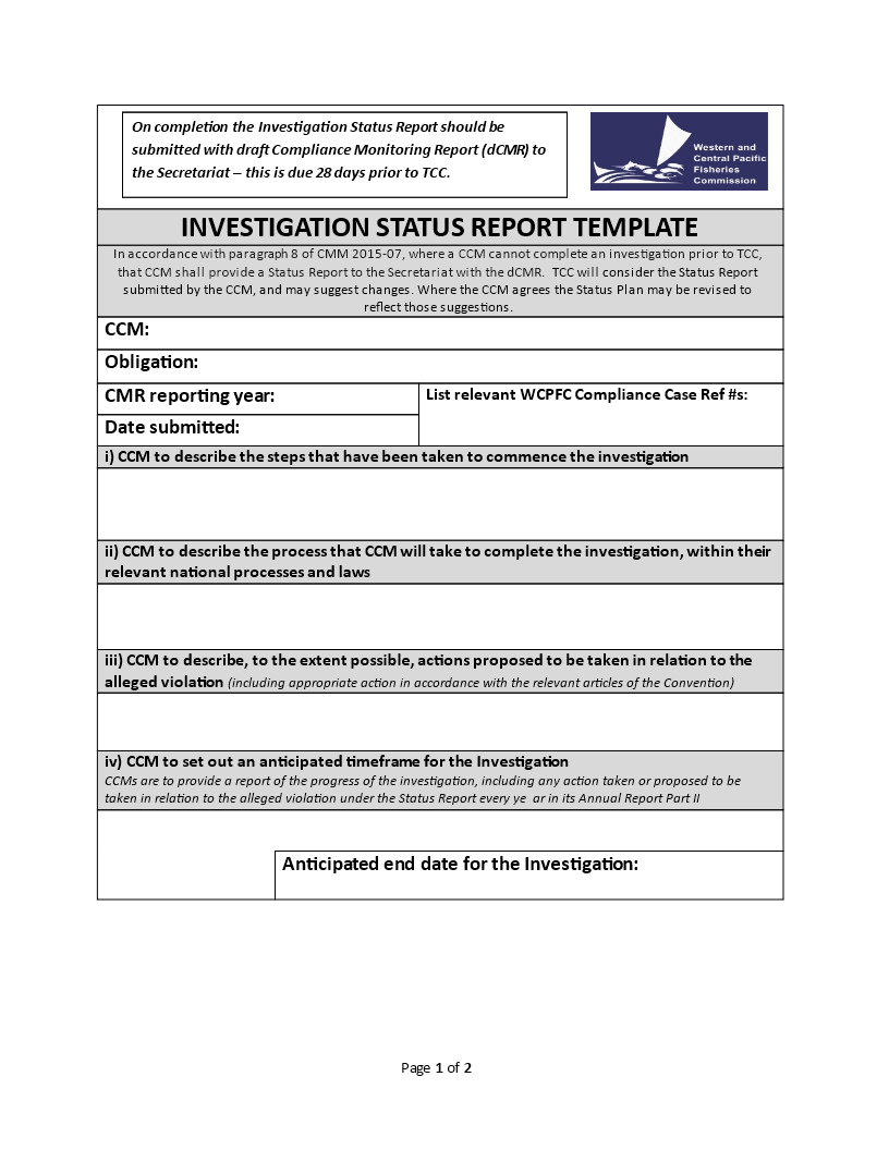 Investigation Status | Templates At Allbusinesstemplates Intended For Compliance Monitoring Report Template