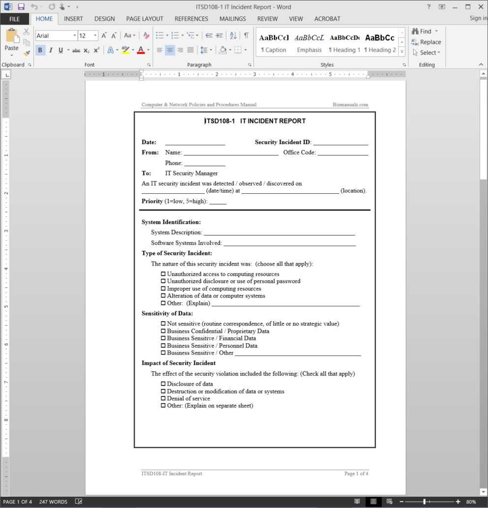 It Incident Report Template | Itsd108 1 For Information Security Report Template