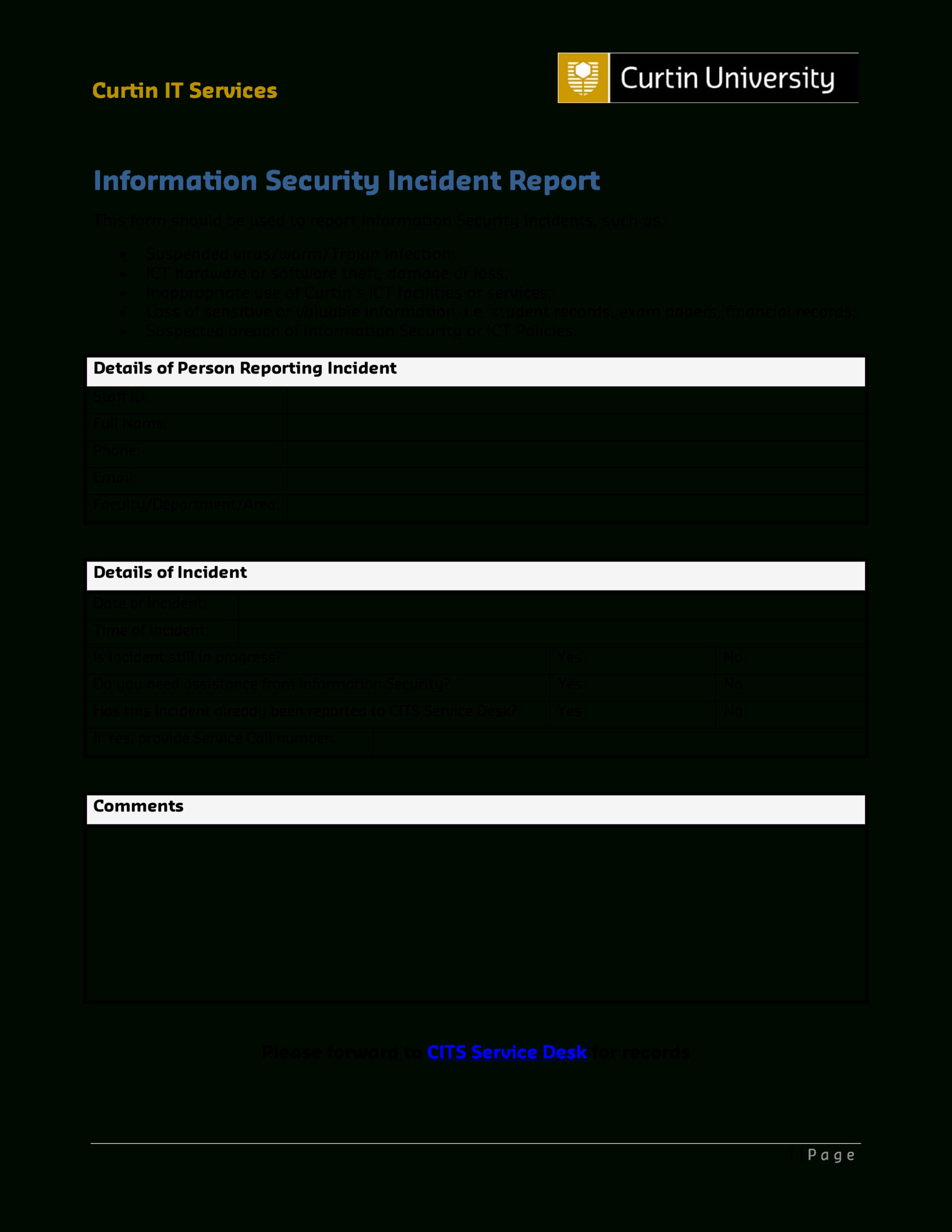 It Services Security Incident Report | Templates At For Incident Report Template Microsoft