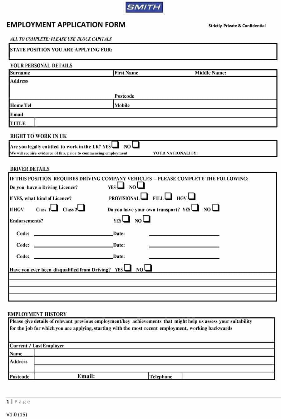 Job Application Form Template Best Of 50 Free Employment Job Inside Job Application Template Word