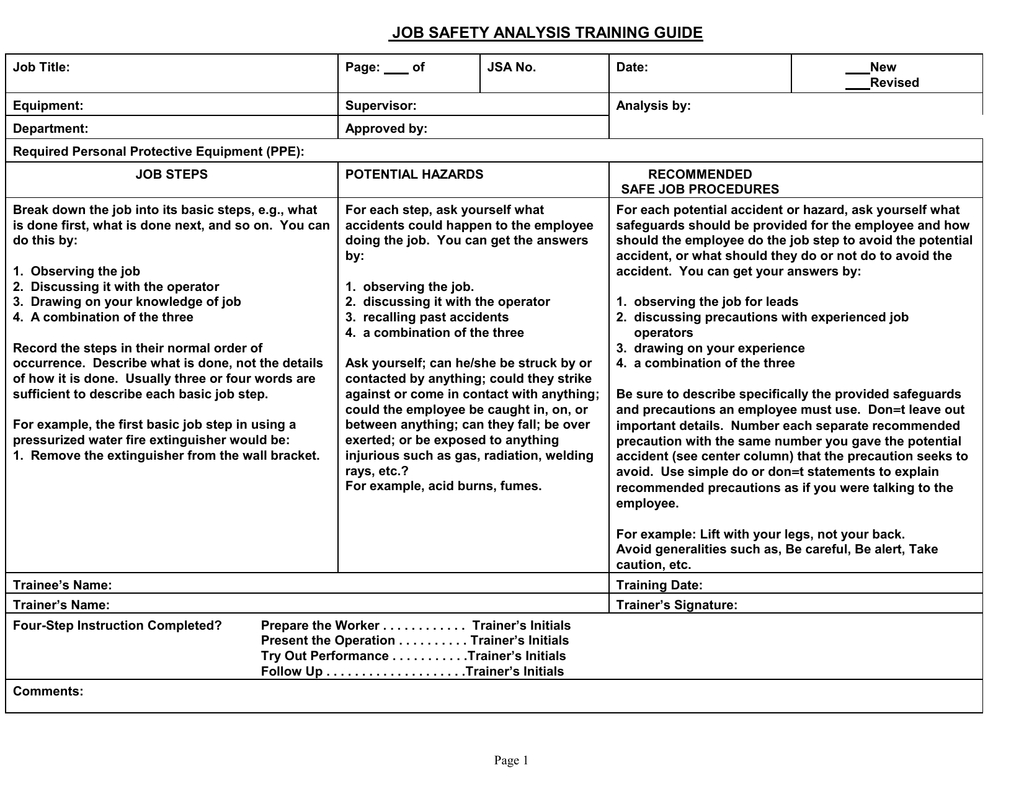 Job Safety Analysis Training Guide In Safety Analysis Report Template