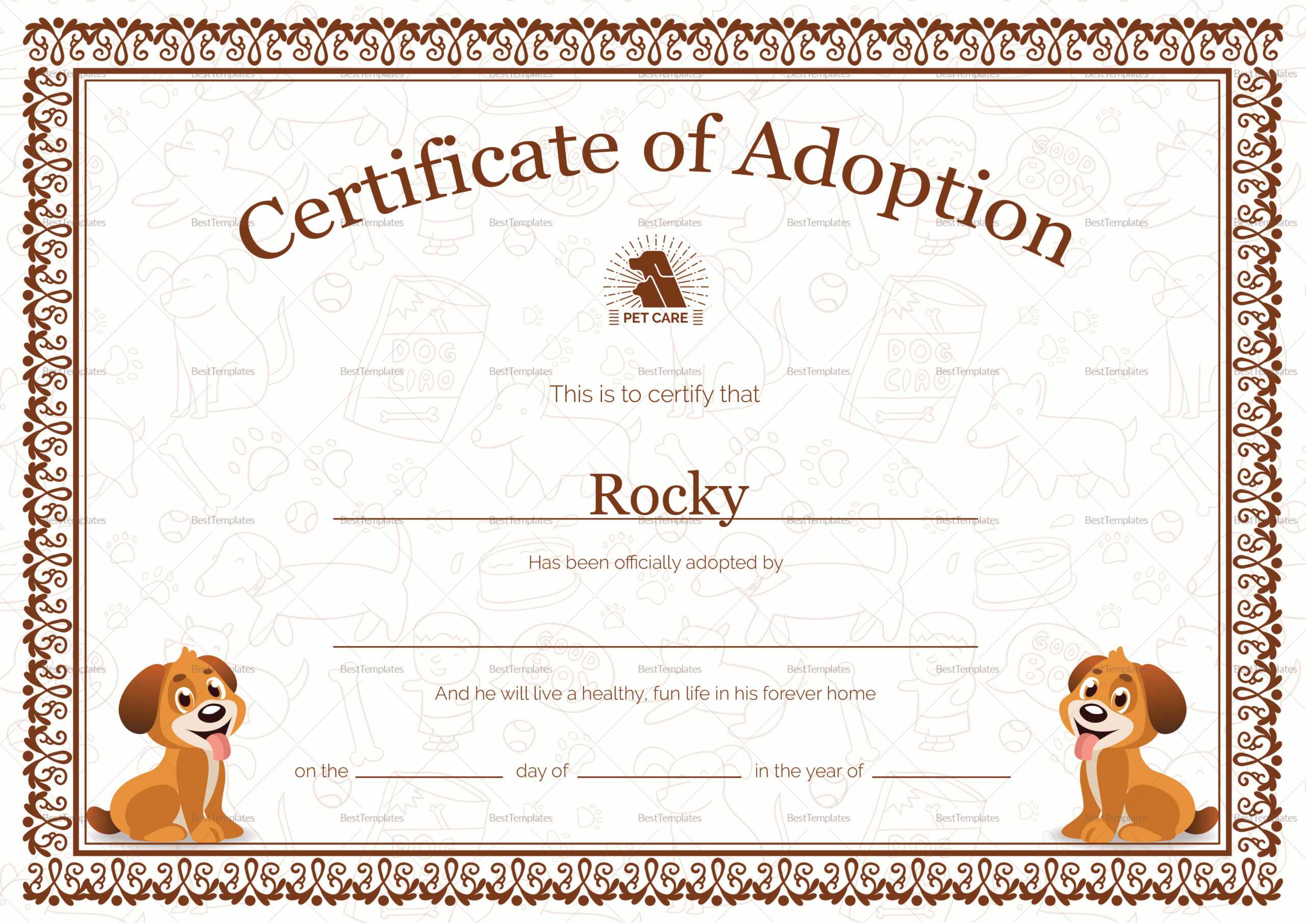 Kitten Adoption Certificate Throughout Blank Adoption Certificate Template
