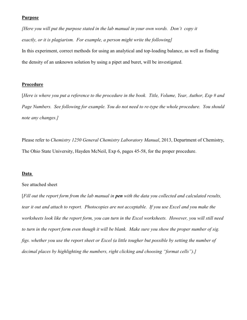 Lab Report Example – Osu Chemistry With Chemistry Lab Report Template