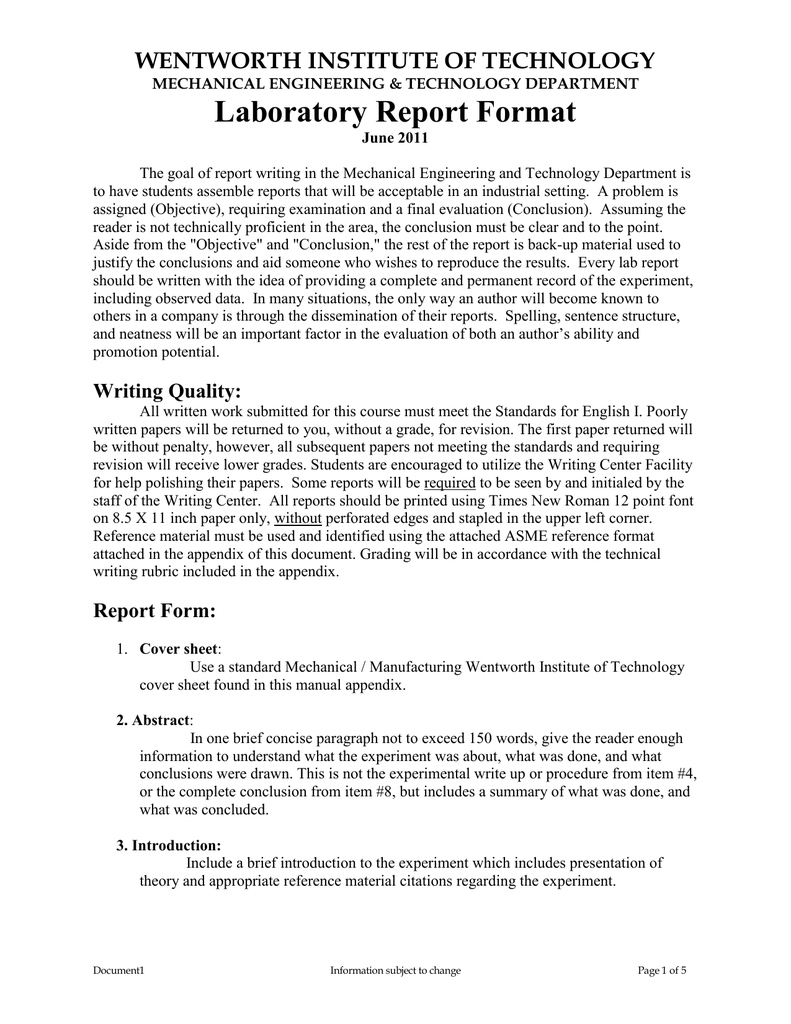 Laboratory Report Format With Regard To Engineering Lab Report Template
