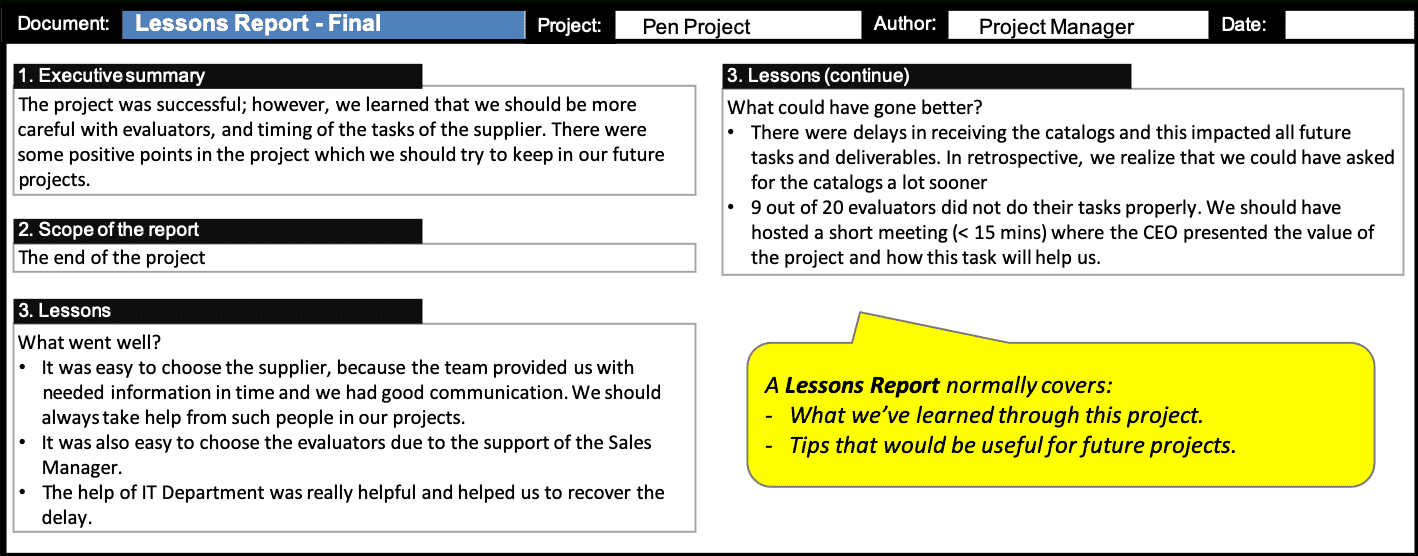 Lessons Report :: Prince2® Wiki In Prince2 Lessons Learned Report Template