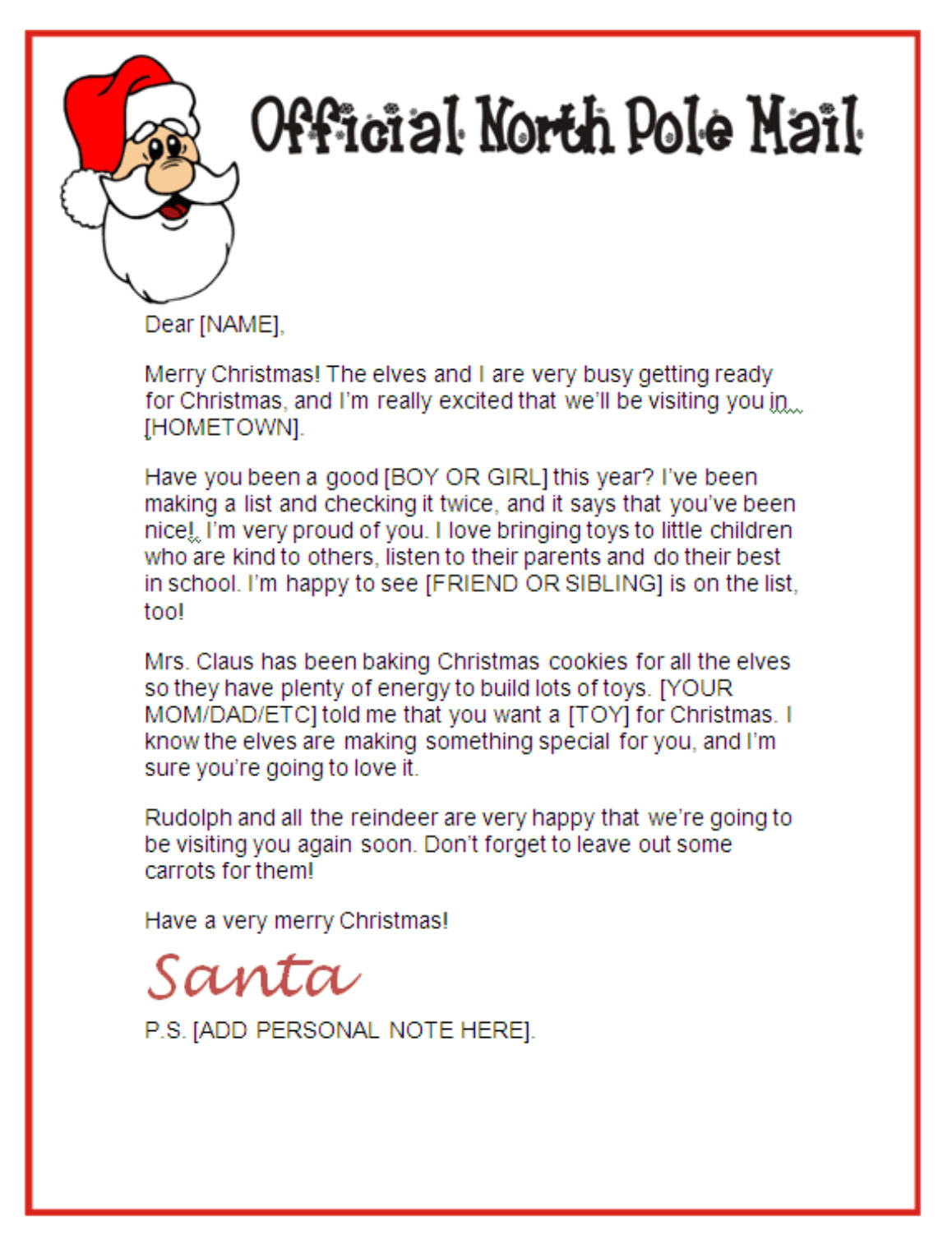 Letter Template From Santa – Zohre.horizonconsulting.co Pertaining To Letter From Santa Template Word