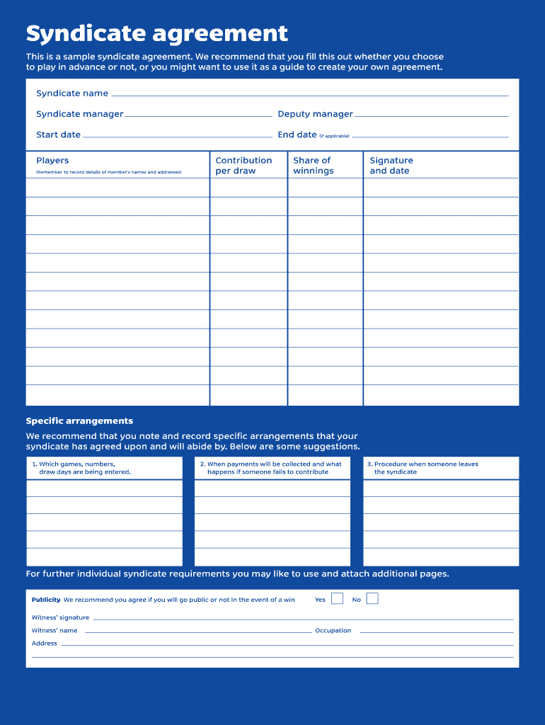 Lottery Syndicate Form - Fill Online, Printable, Fillable Within Lottery Syndicate Agreement Template Word