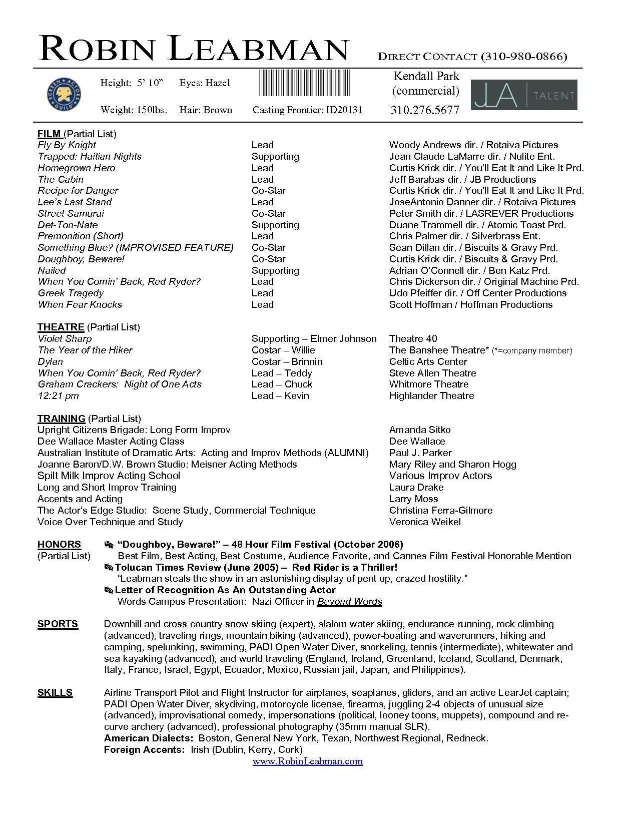 Lovely Acting Resume Template For Microsoft Word – Superkepo Throughout Theatrical Resume Template Word
