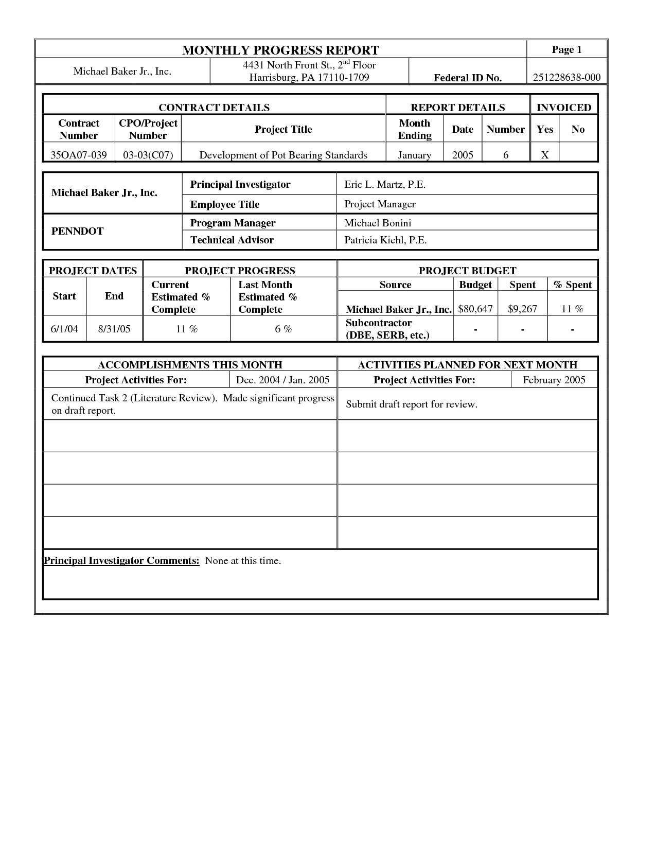 Lovely Monthly Progress Report Template – Superkepo With Regard To Monthly Status Report Template