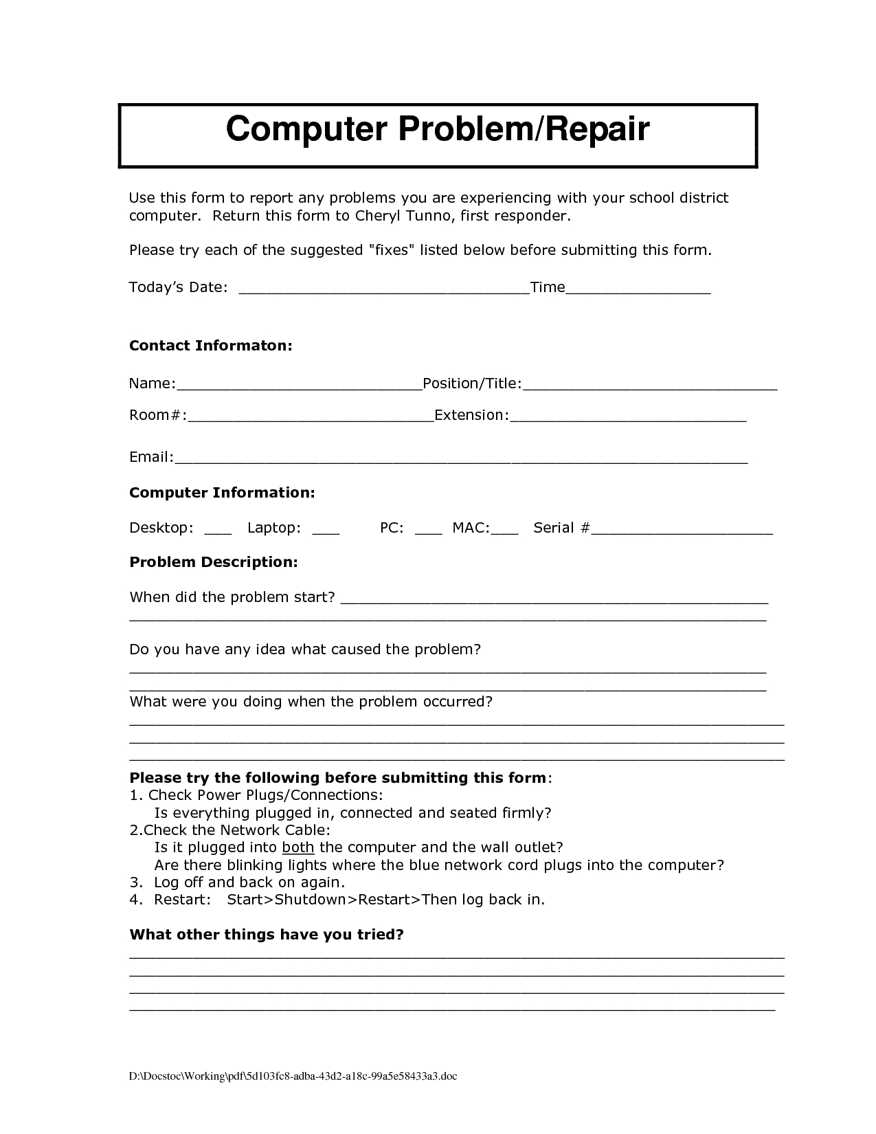 Maintenance Report Form Template Daily Format In Excel Throughout Computer Maintenance Report Template