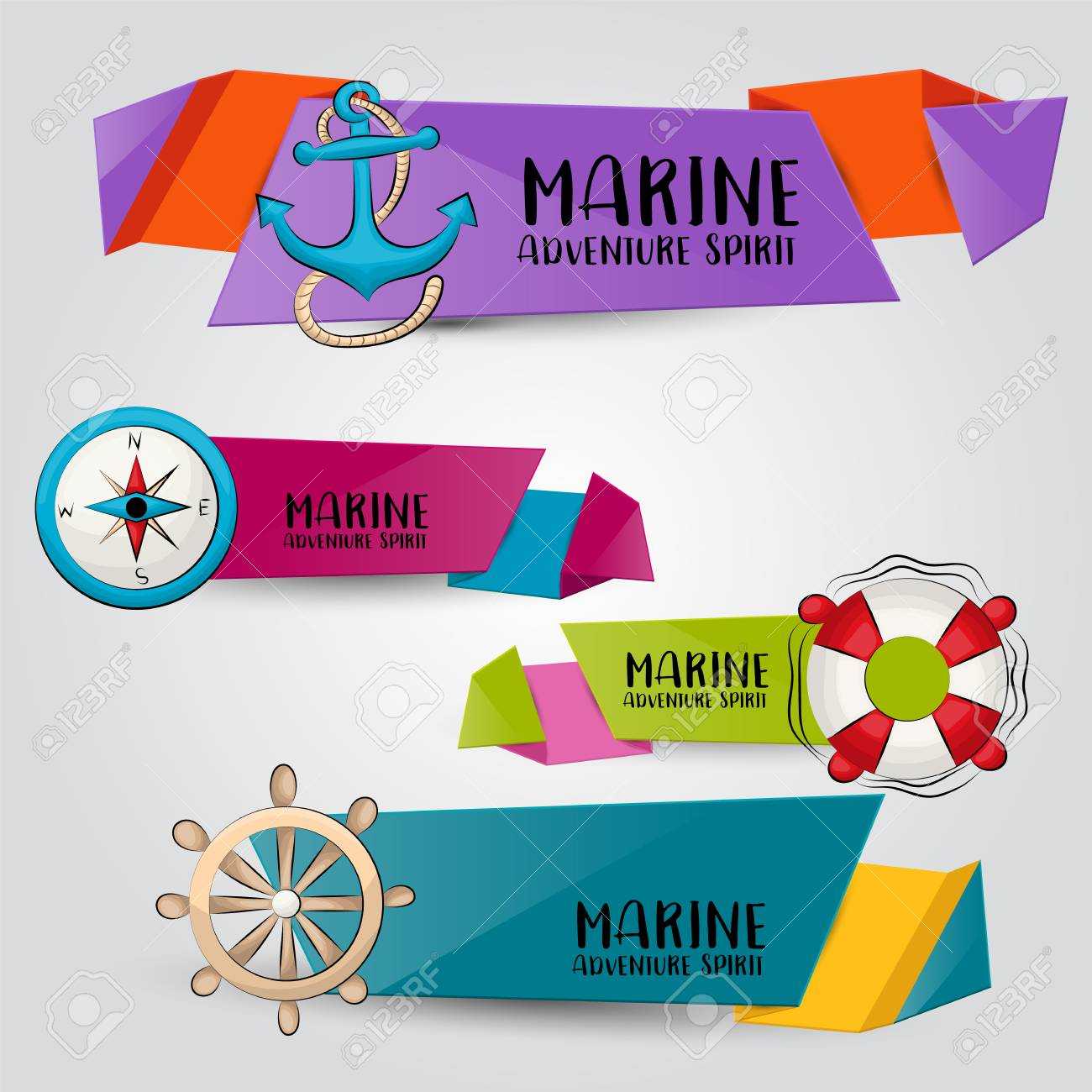 Marine Nautical Travel Concept. Horizontal Banner Template Set Inside Nautical Banner Template