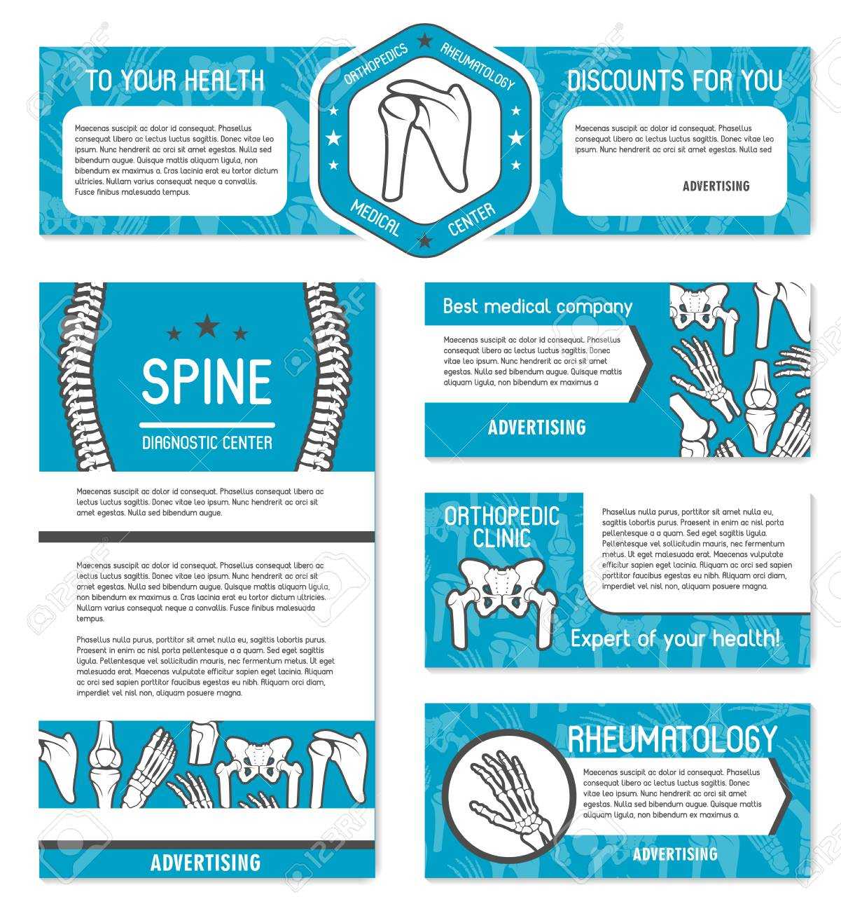 Medical Banner Set Of Orthopedics And Rheumatology Medicine Template In Medical Banner Template