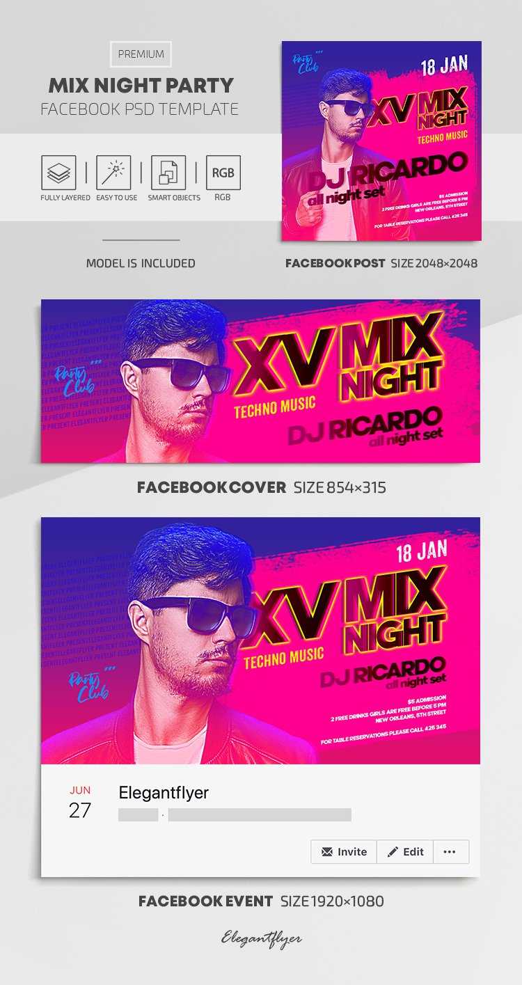 Mix Night Party – Facebook Cover Template In Psd + Post + Event Cover Intended For Facebook Banner Template Psd