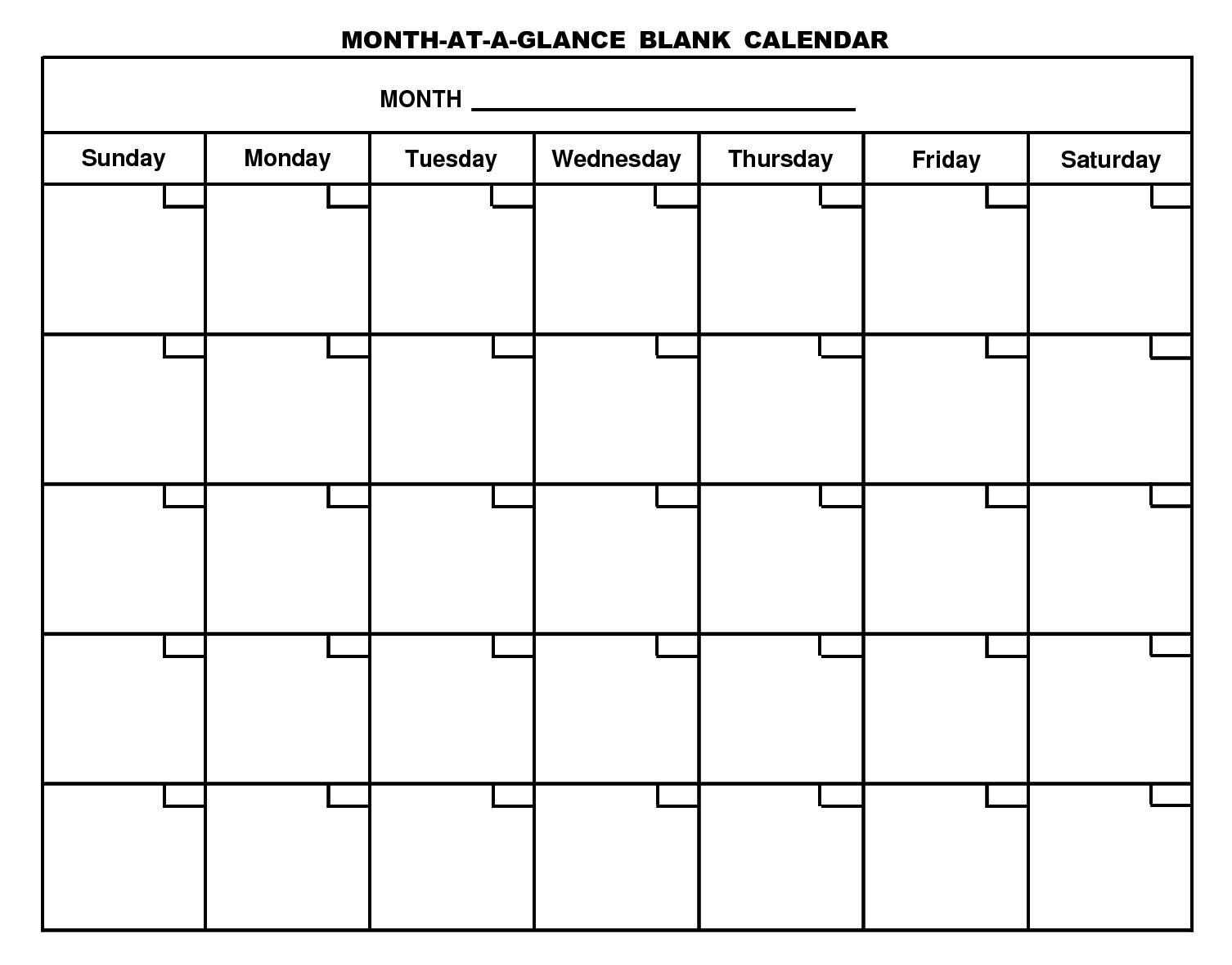 Month At A Glance Blank Calendar | Monthly Printable Calender Intended For Month At A Glance Blank Calendar Template