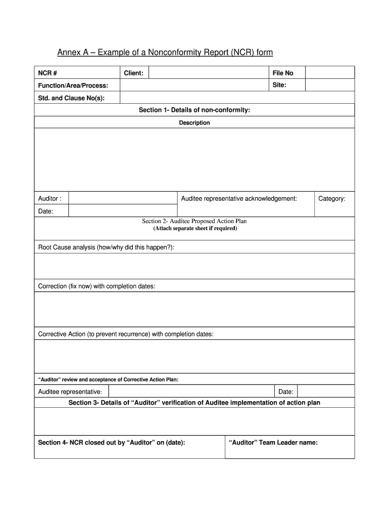 Ncr Report – Fill Online, Printable, Fillable, Blank | Pdffiller Intended For Non Conformance Report Form Template