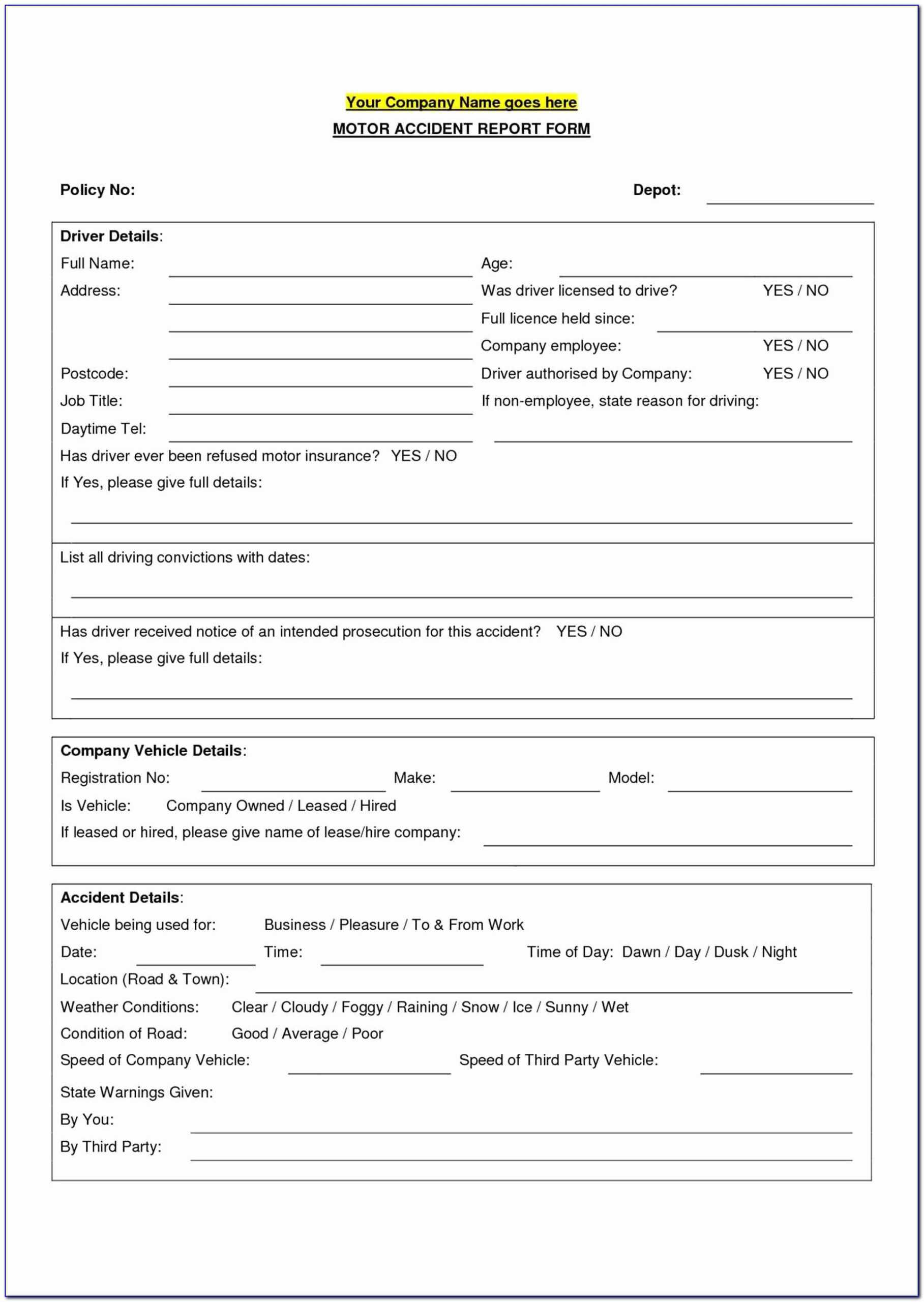 Ncr Report Template Cool Best S Of Accident Form Template In For Vehicle Accident Report Form Template
