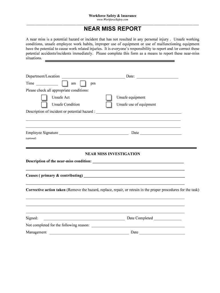 Near Miss Reporting Form – Fill Online, Printable, Fillable In Incident Hazard Report Form Template