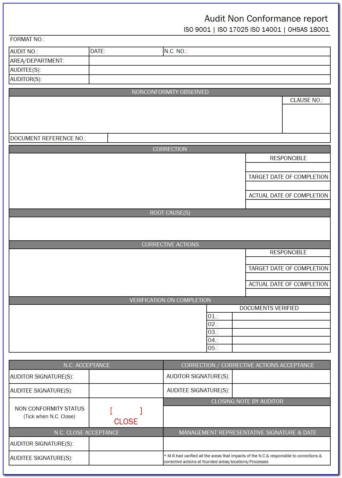Non Conformance Report Template Iso 9001 – Form : Resume Regarding Ncr Report Template