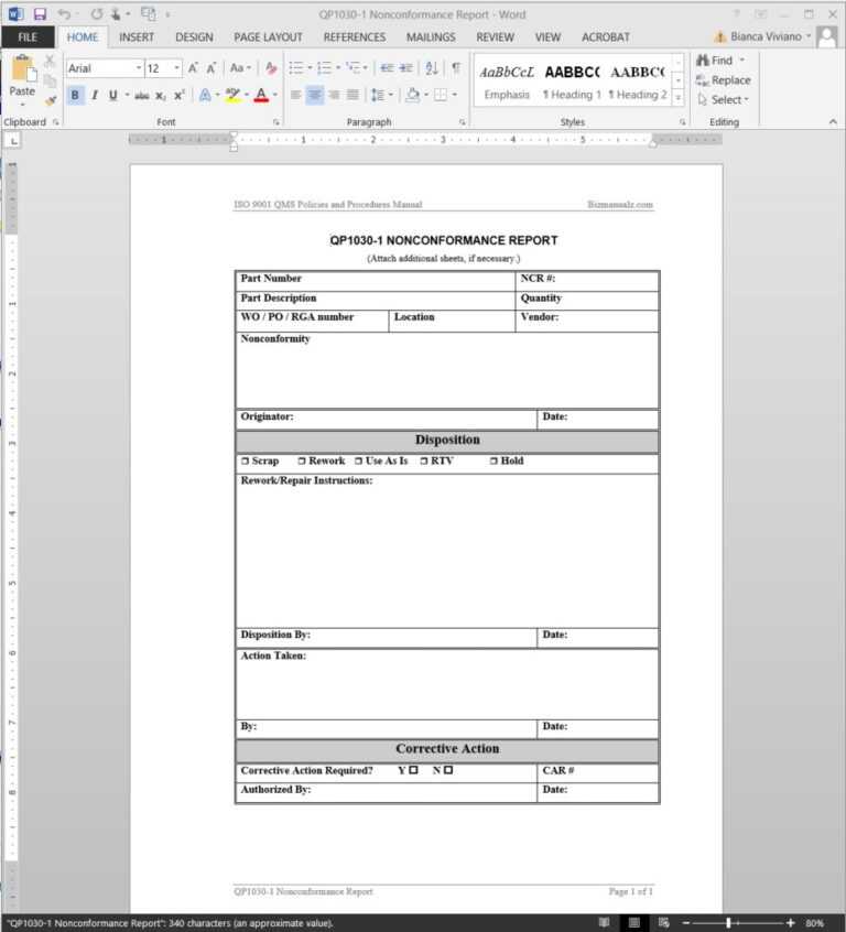 Non Conformance Report Template