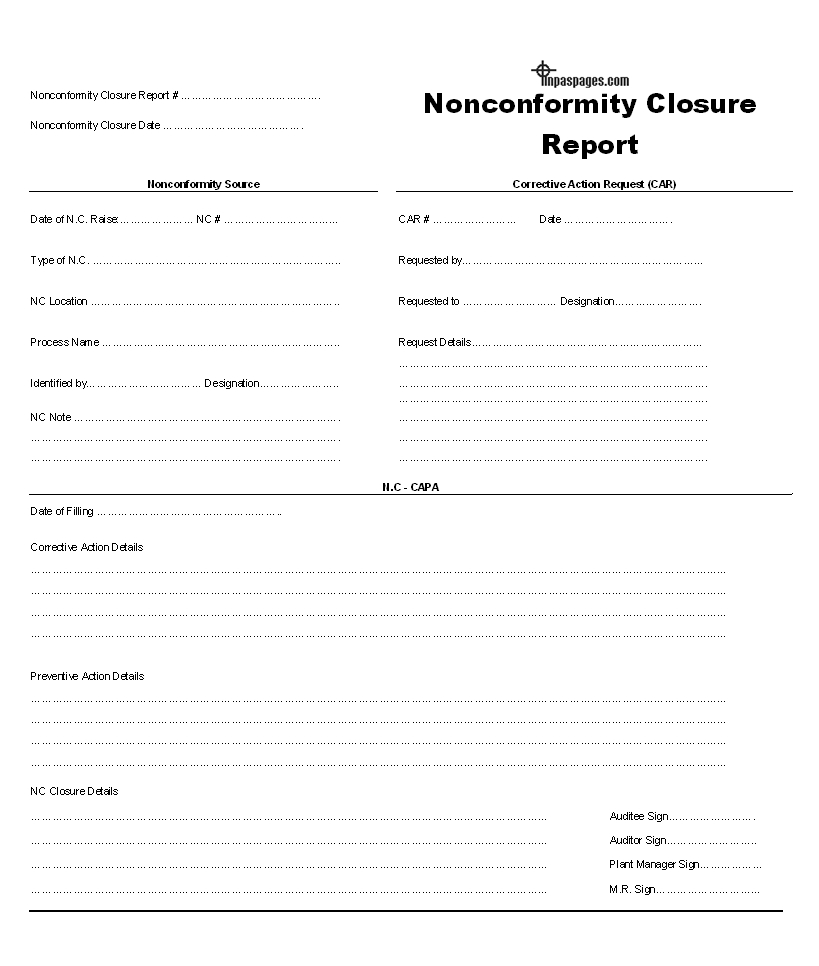 Nonconformity Closure Report Format Regarding Closure Report Template