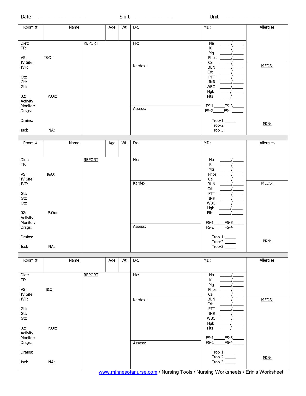 Nursing Shift Report Forms Nurse Form Change Example Sheet In Charge Nurse Report Sheet Template