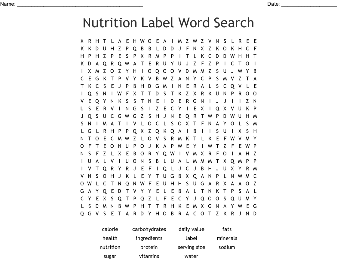Nutrition Label Word Search – Wordmint With Nutrition Label Template Word