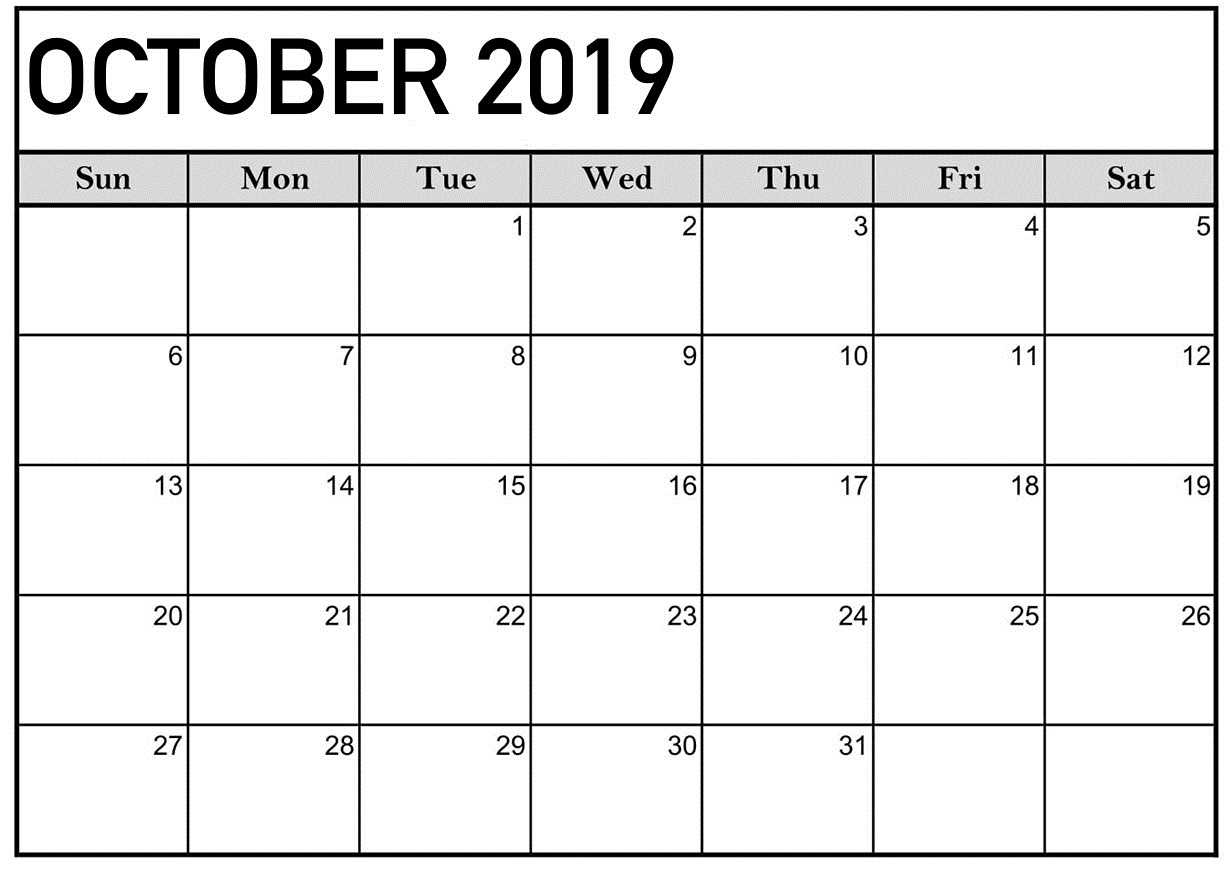 October 2019 Calendar Printable Word Template – Latest For Blank Calander Template