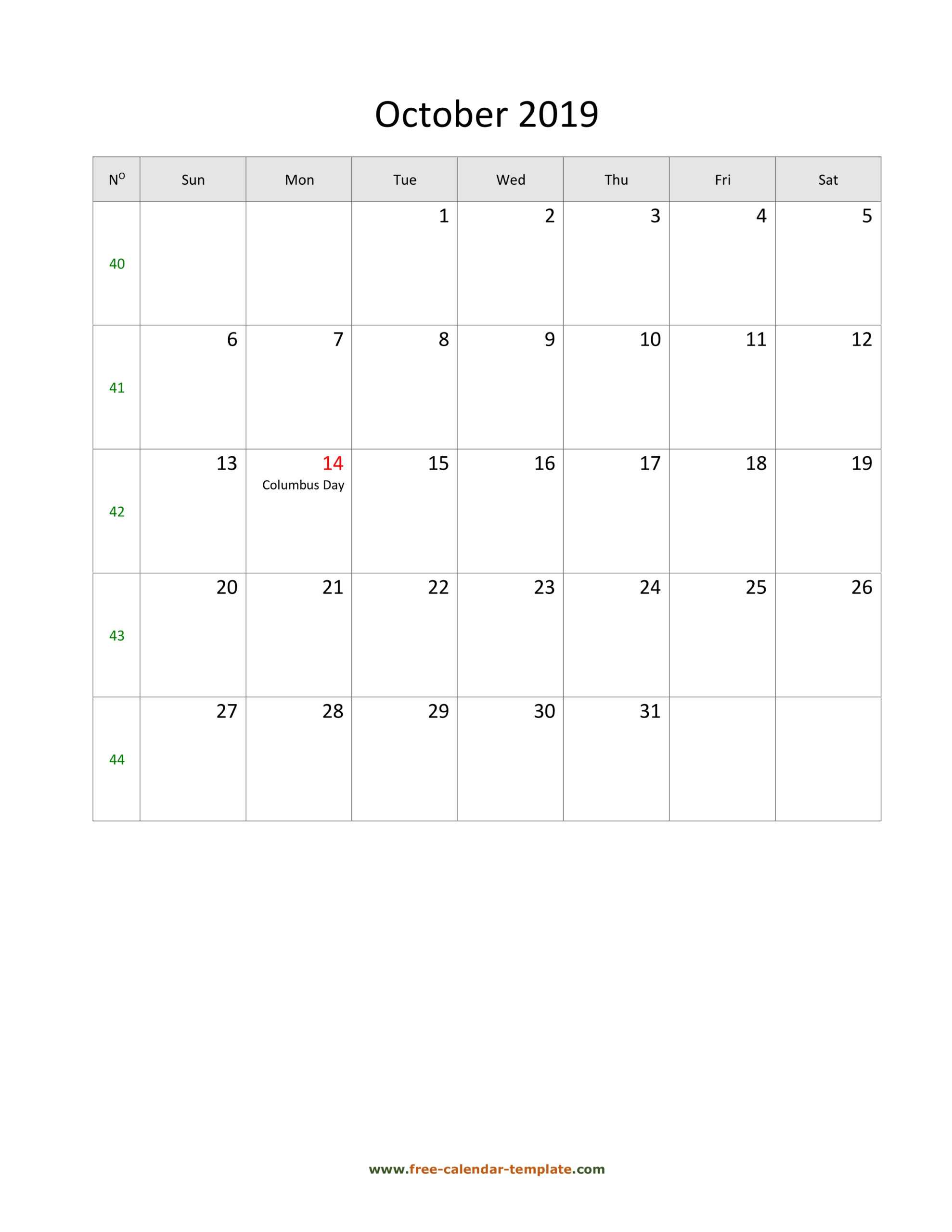 October 2019 Free Calendar Tempplate | Free Calendar Throughout Blank Activity Calendar Template