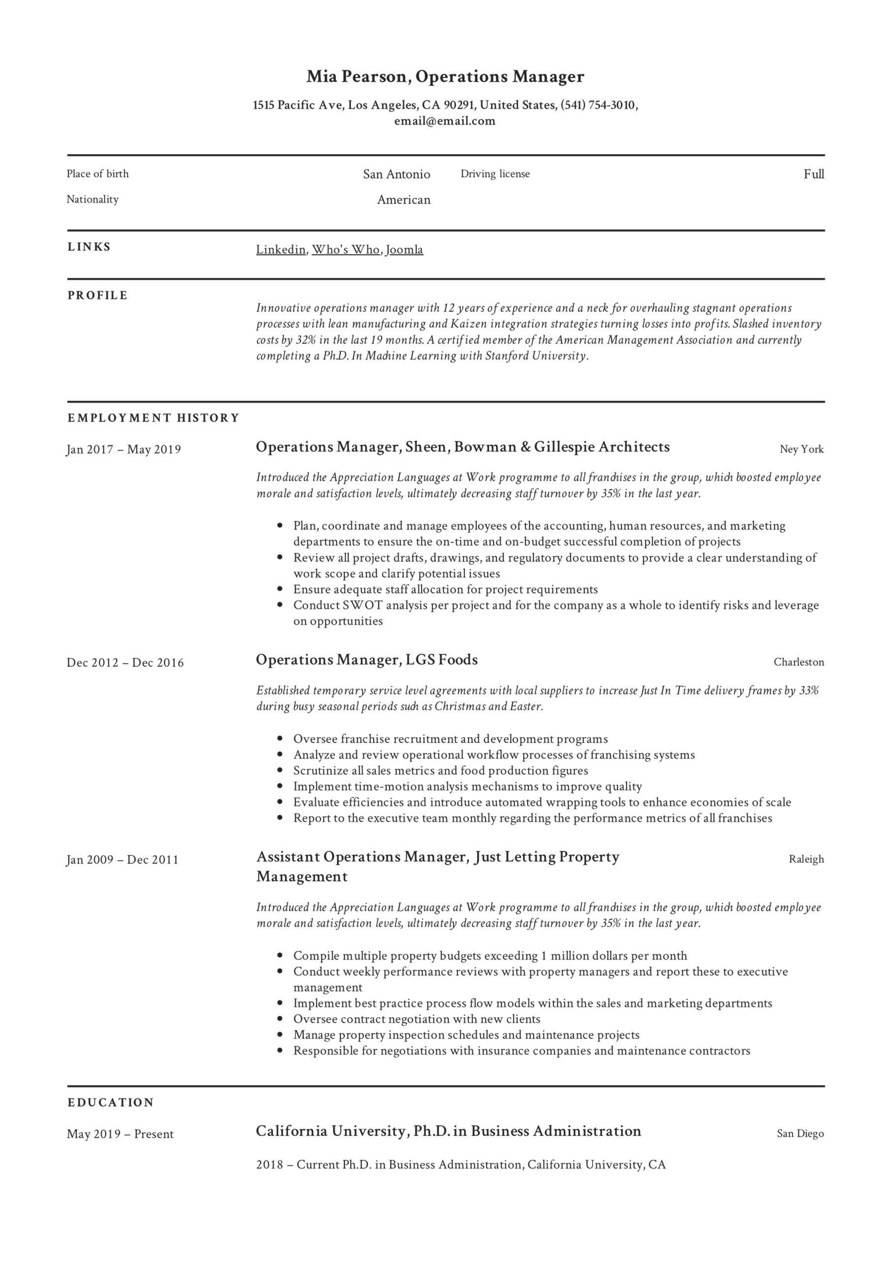 Operations Manager Report Template