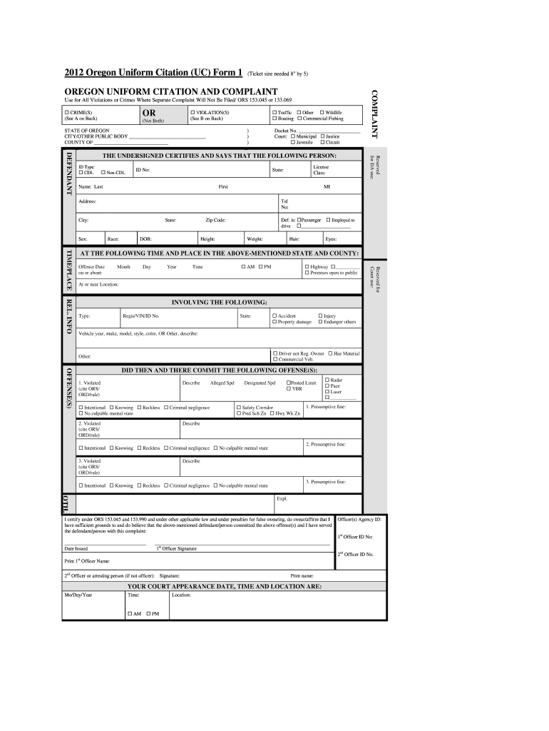 Oregon Uniform Citation - Fill Online, Printable, Fillable For Blank Speeding Ticket Template