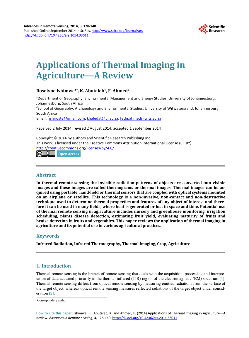 Pdf) Applications Of Thermal Imaging In Agriculture – A Review For Thermal Imaging Report Template