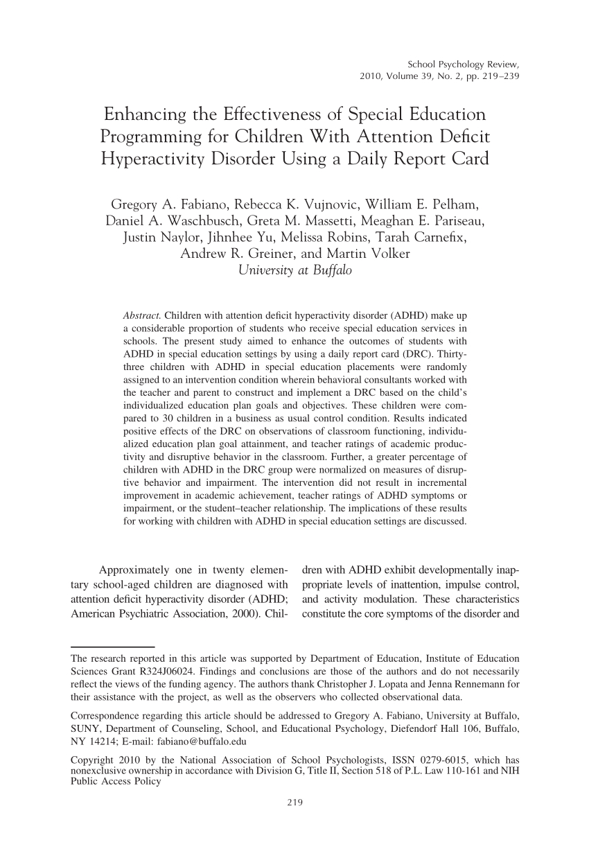 Pdf) Enhancing The Effectiveness Of Special Education With Daily Report Card Template For Adhd