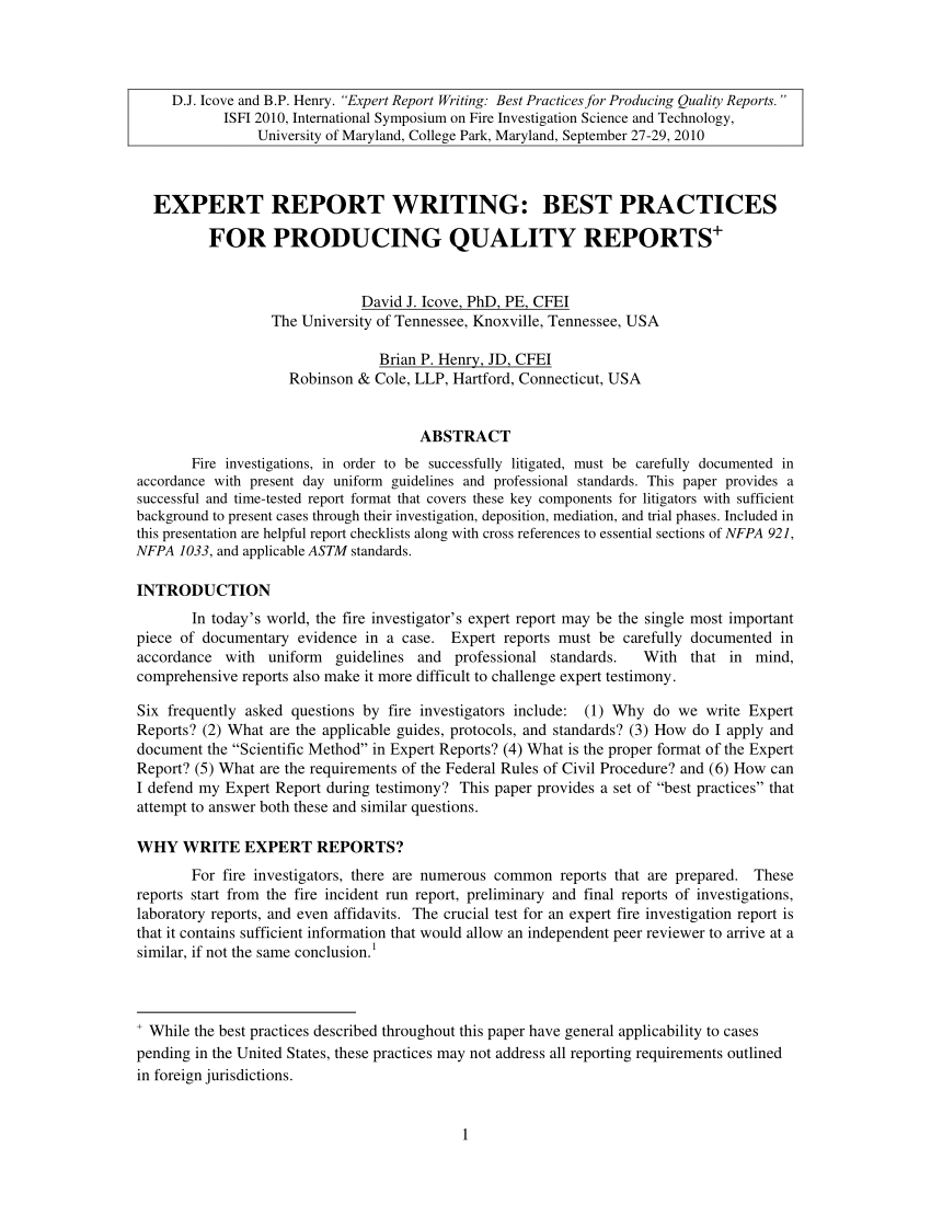 Pdf) Expert Report Writing: Best Practices For Producing For Expert Witness Report Template