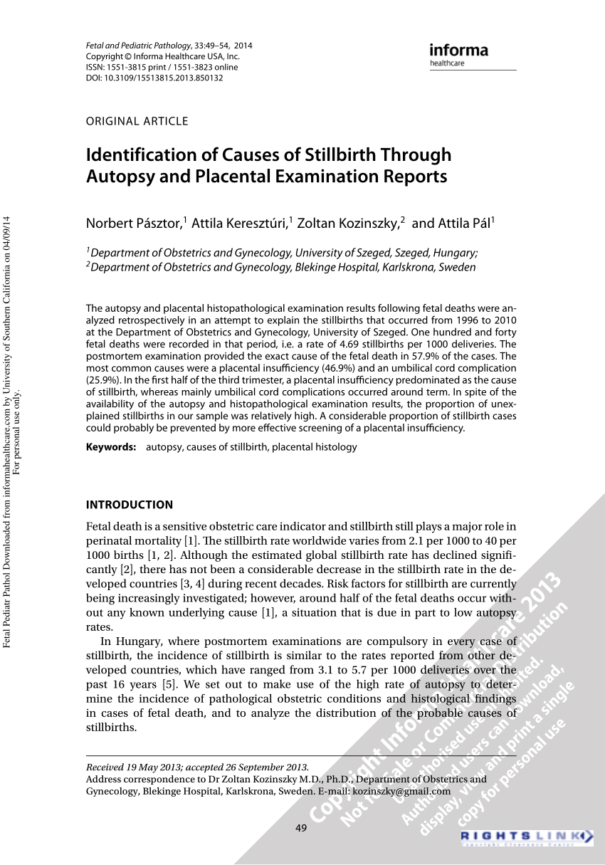 Pdf) Identification Of Causes Of Stillbirth Through Autopsy With Regard To Autopsy Report Template