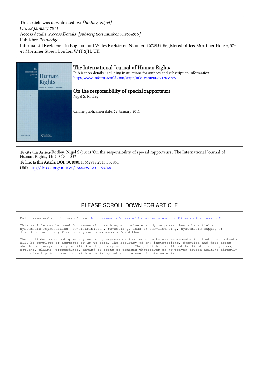 Pdf) On The Responsibility Of Special Rapporteurs Within Rapporteur Report Template