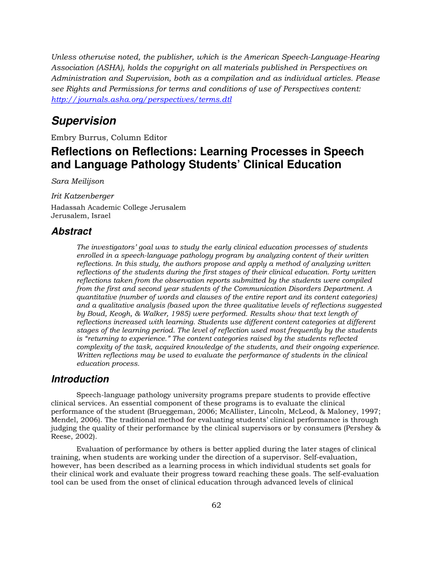 Pdf) Reflections On Reflections: Learning Processes In Throughout Speech And Language Report Template