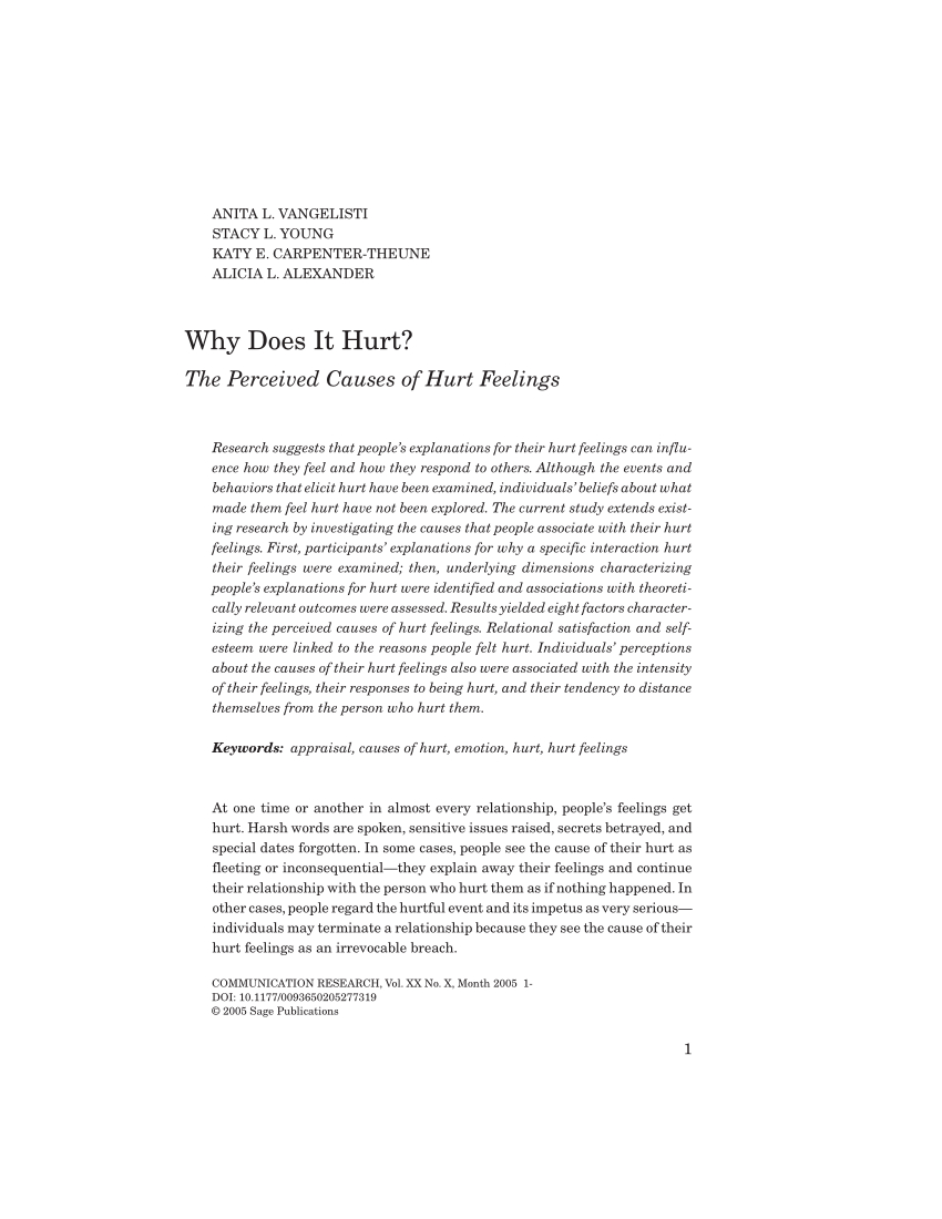 Pdf) Why Does It Hurt?: The Perceived Causes Of Hurt Feelings. With Regard To Hurt Feelings Report Template