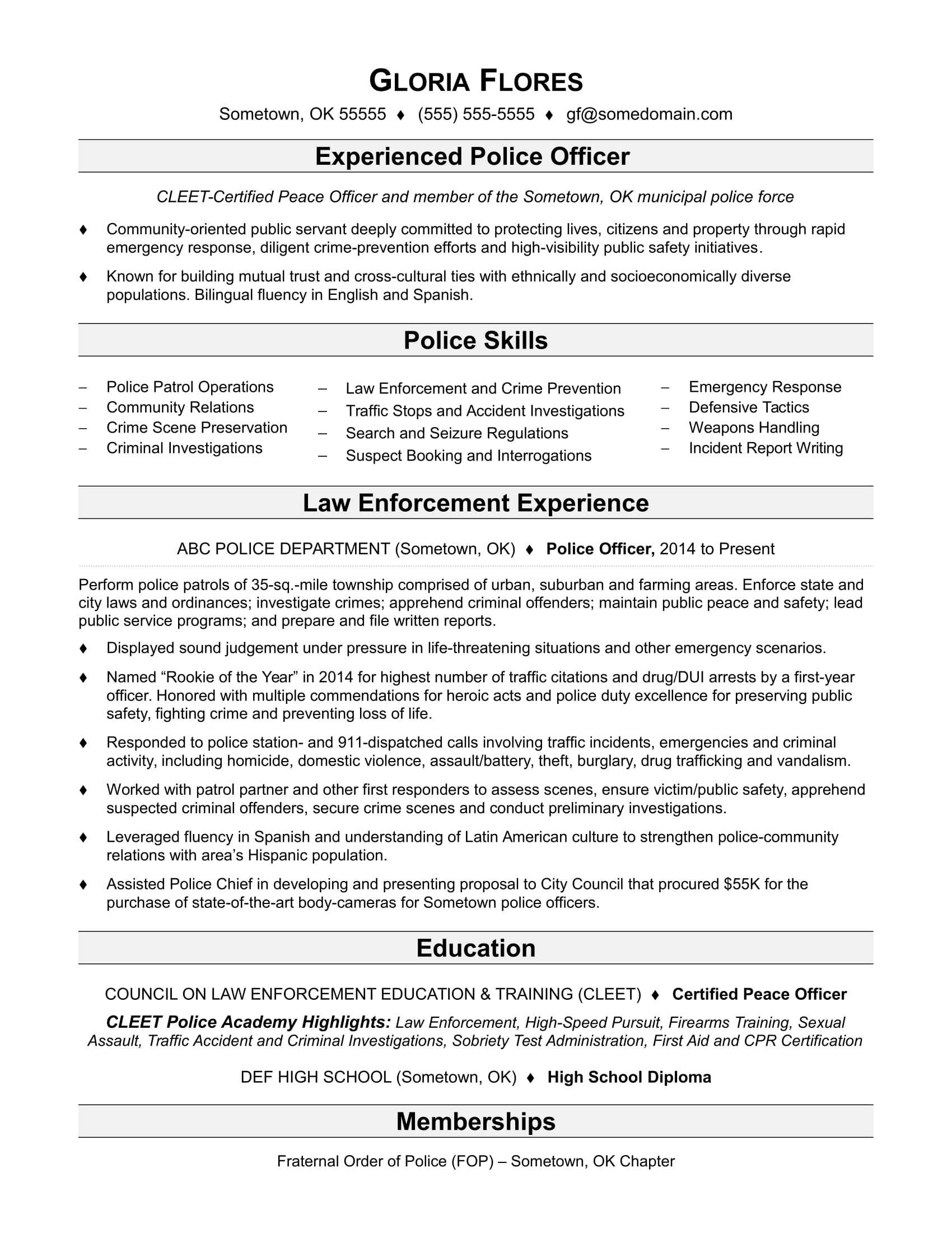 Police Officer Resume Sample | Monster With Sound Report Template