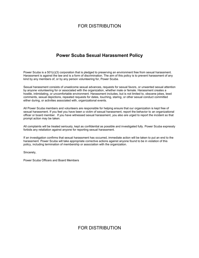 Power Scuba Sexual Harassment Policy – For Distribution In Sexual Harassment Investigation Report Template