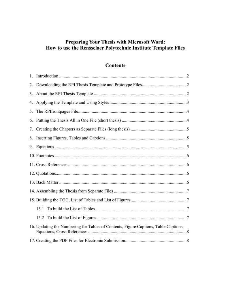Preparing Your Thesis With Microsoft Word: | Manualzz Throughout Ms Word Thesis Template
